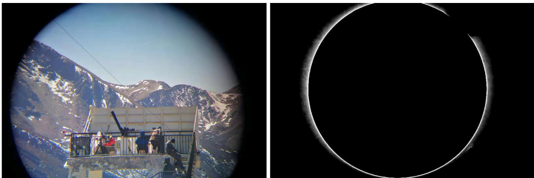 Figure 4. mage of the Wumingshan Observatory in Daocheng, Sichuan (left) and the solar corona (right).