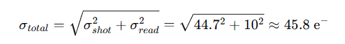 readout noise is 10 e⁻ total noise (RMS) formula