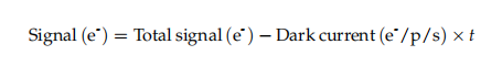This is the signal of interest in photoelectrons, with the dark current signal subtracted